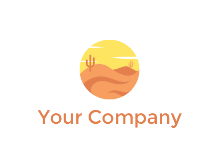 circular logo showing a desert landscape with cactus