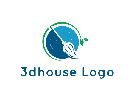 broom in the night sky or space with a green sprout around the logo