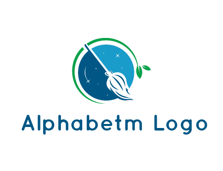 broom in the night sky or space with a green sprout around the logo