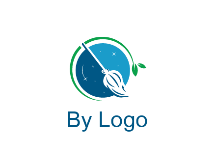 broom in the night sky or space with a green sprout around the logo
