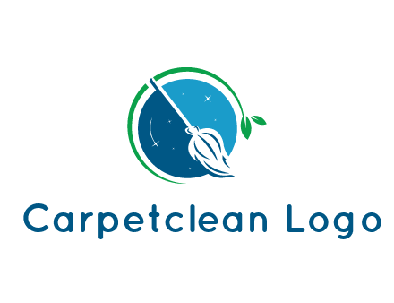 broom in the night sky or space with a green sprout around the logo