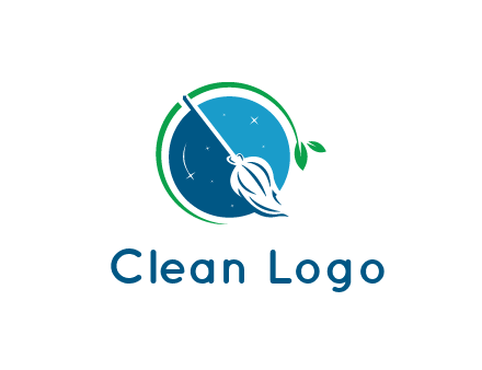 broom in the night sky or space with a green sprout around the logo