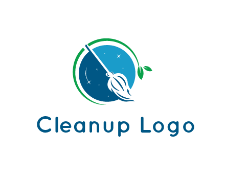 broom in the night sky or space with a green sprout around the logo