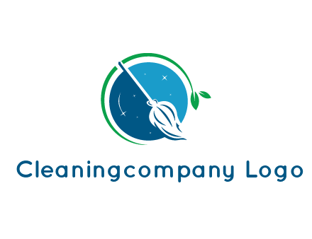 broom in the night sky or space with a green sprout around the logo