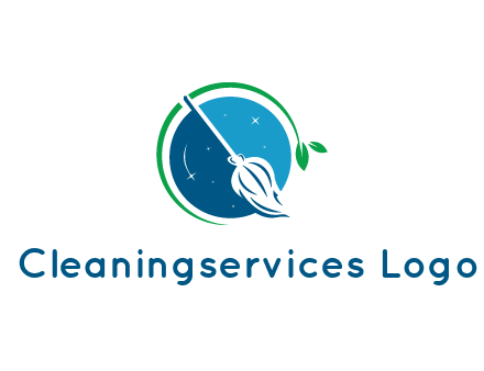broom in the night sky or space with a green sprout around the logo