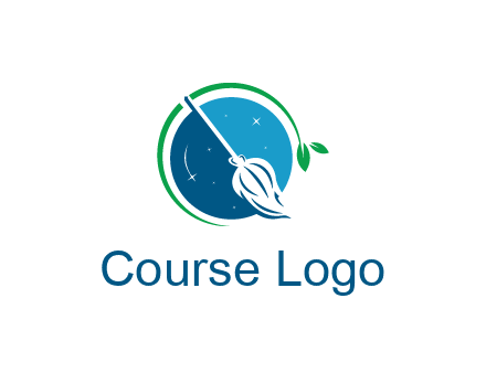 broom in the night sky or space with a green sprout around the logo