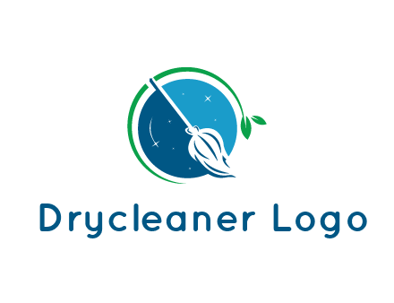 broom in the night sky or space with a green sprout around the logo