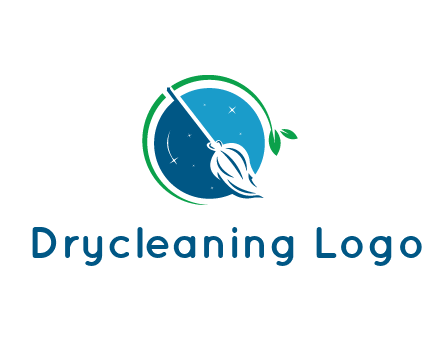broom in the night sky or space with a green sprout around the logo