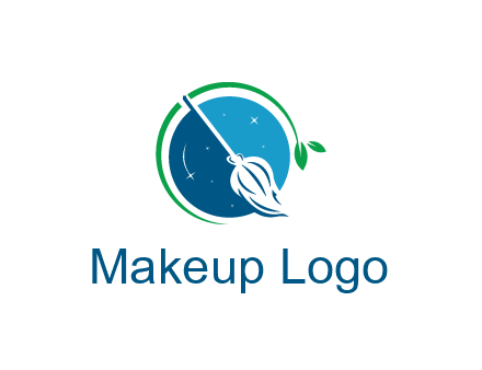 broom in the night sky or space with a green sprout around the logo