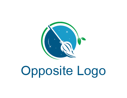 broom in the night sky or space with a green sprout around the logo