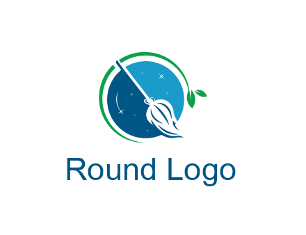 broom in the night sky or space with a green sprout around the logo