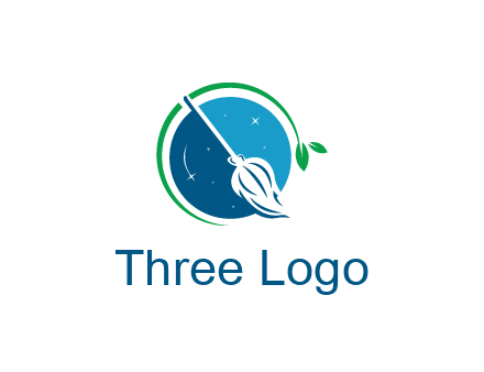 broom in the night sky or space with a green sprout around the logo