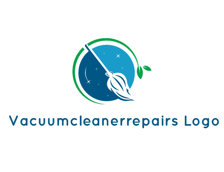 broom in the night sky or space with a green sprout around the logo