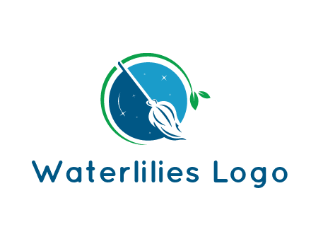 broom in the night sky or space with a green sprout around the logo