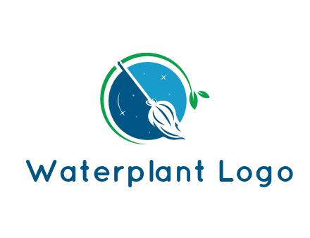 broom in the night sky or space with a green sprout around the logo