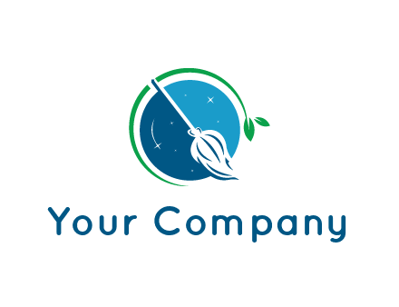 broom in the night sky or space with a green sprout around the logo