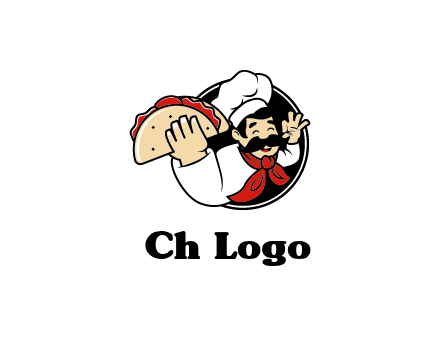 logo with a chef holding a taco