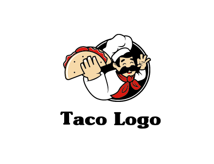 logo with a chef holding a taco