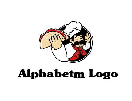 logo with a chef holding a taco