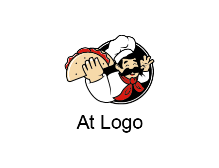 logo with a chef holding a taco