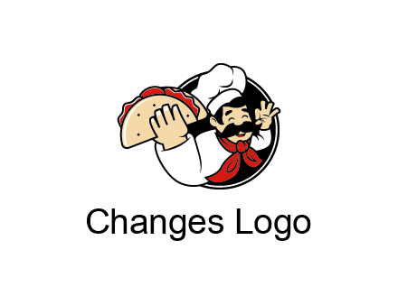 logo with a chef holding a taco