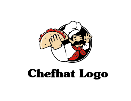 logo with a chef holding a taco