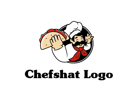 logo with a chef holding a taco