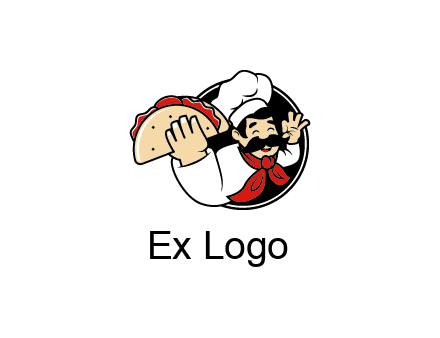 logo with a chef holding a taco