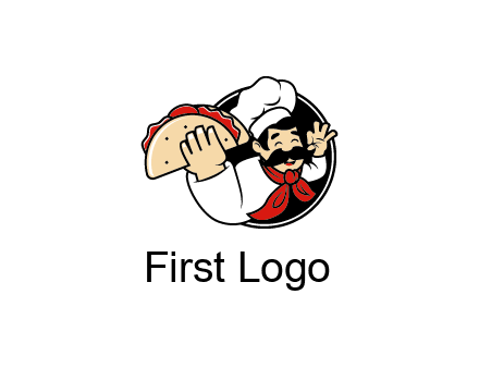 logo with a chef holding a taco