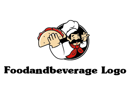logo with a chef holding a taco