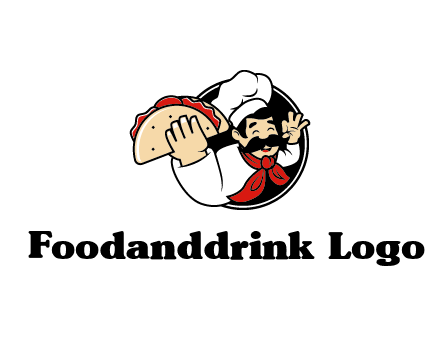 logo with a chef holding a taco