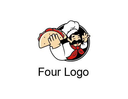logo with a chef holding a taco