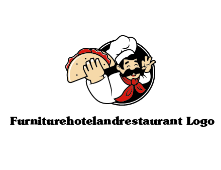 logo with a chef holding a taco