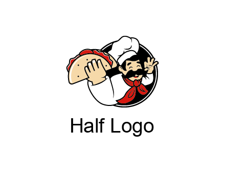 logo with a chef holding a taco