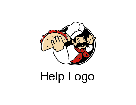 logo with a chef holding a taco