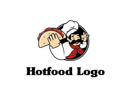 logo with a chef holding a taco
