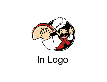 logo with a chef holding a taco