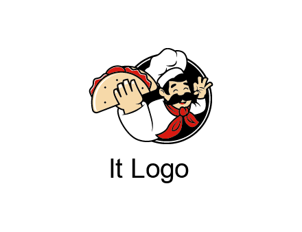 logo with a chef holding a taco