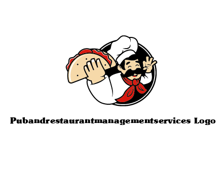 logo with a chef holding a taco