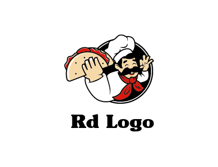 logo with a chef holding a taco