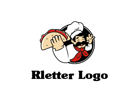 logo with a chef holding a taco