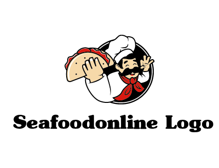 logo with a chef holding a taco
