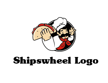 logo with a chef holding a taco