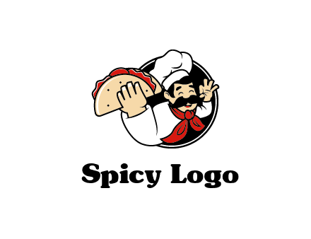 logo with a chef holding a taco