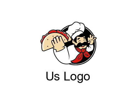 logo with a chef holding a taco