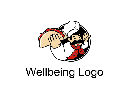 logo with a chef holding a taco