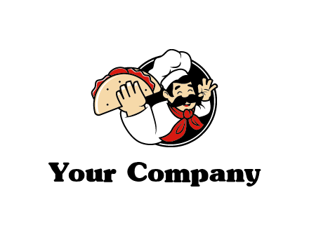 logo with a chef holding a taco