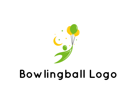 stick figure holding balloons while floating across moon