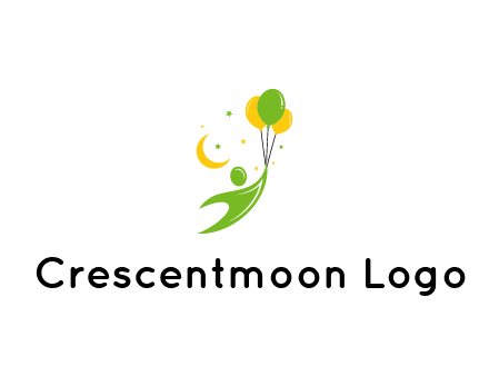 stick figure holding balloons while floating across moon