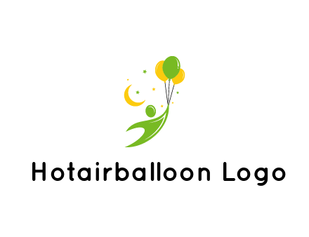 stick figure holding balloons while floating across moon